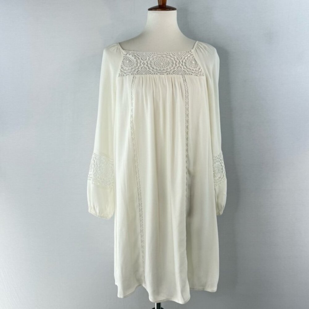 Joie Cream White Boho Mini Shift Dress with Lace Details